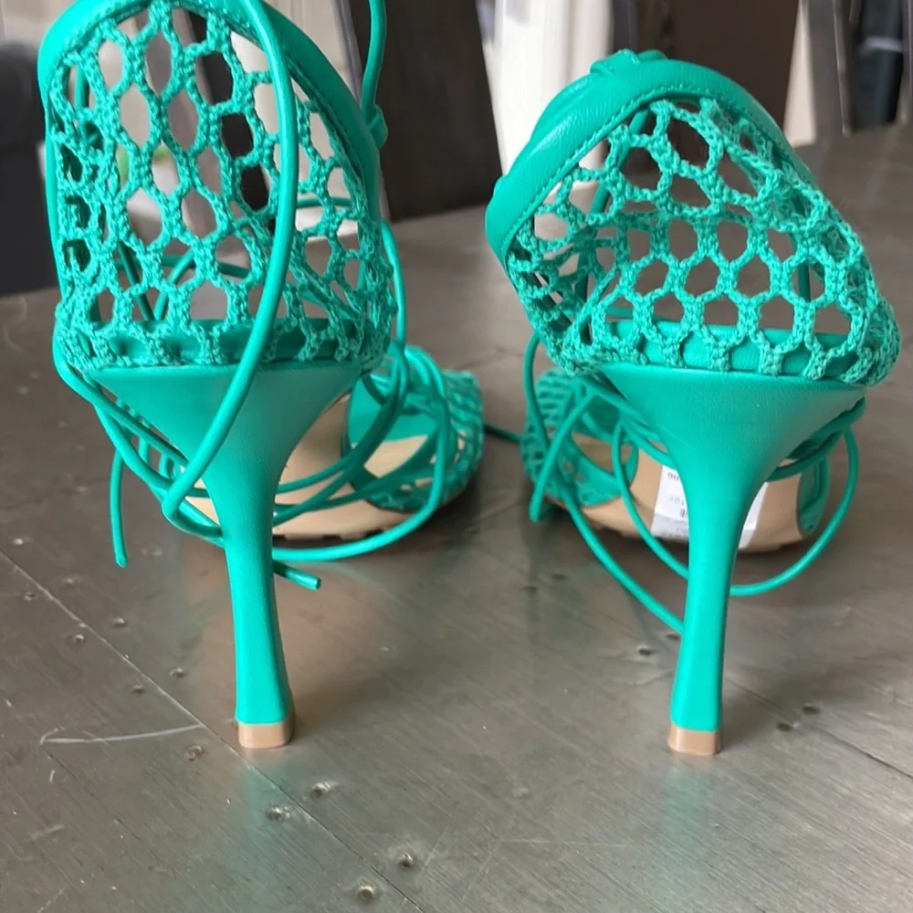 bottega veneta turquoise stretch web sandal pump sz 39